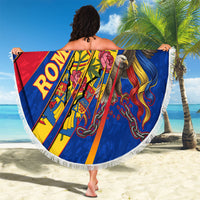 Romania Flag Day Beach Blanket Libertate Ziua Drapelului - Eagle Patriotic Tricolor Floral