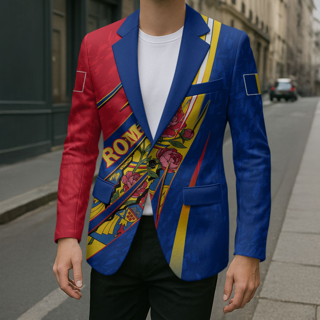 Romania Flag Day Blazer Libertate Ziua Drapelului - Eagle Patriotic Tricolor Floral