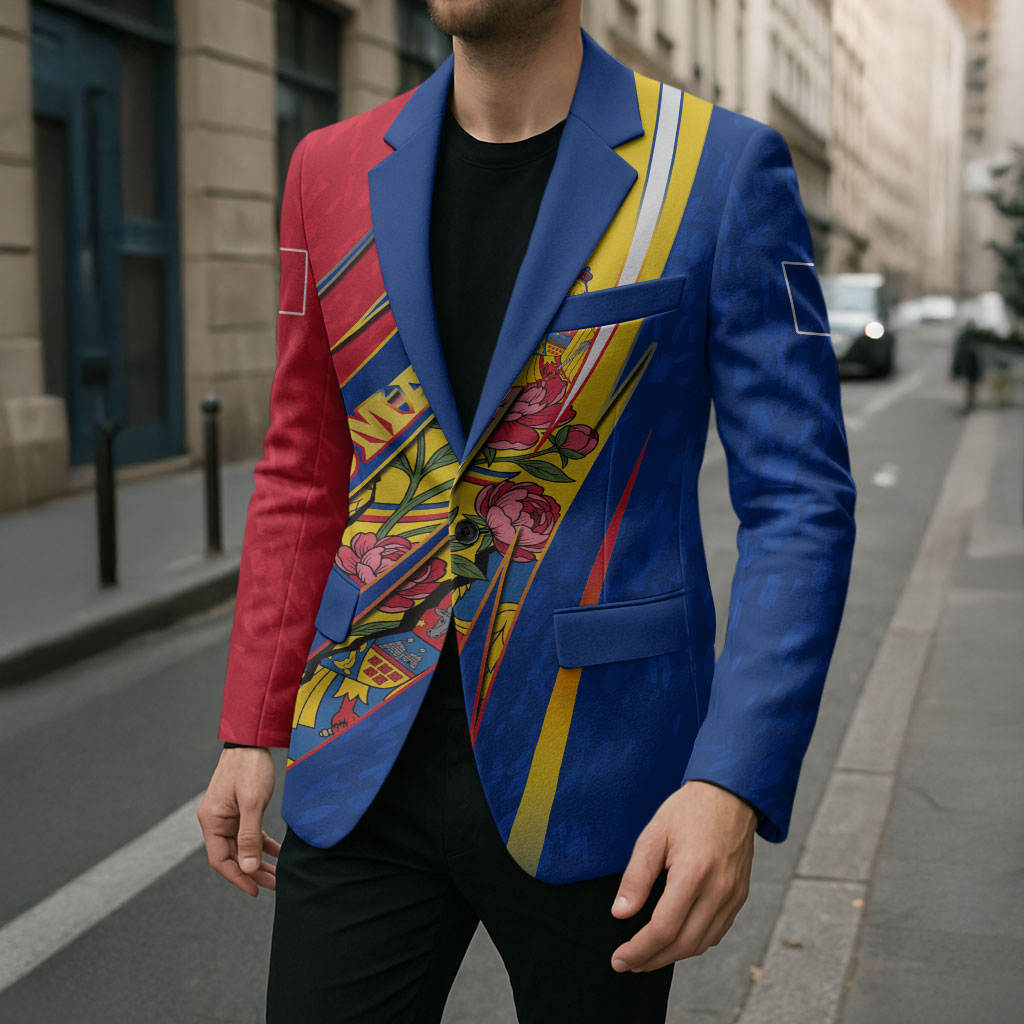Romania Flag Day Blazer Libertate Ziua Drapelului - Eagle Patriotic Tricolor Floral