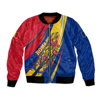 Romania Flag Day Bomber Jacket Libertate Ziua Drapelului - Eagle Patriotic Tricolor Floral
