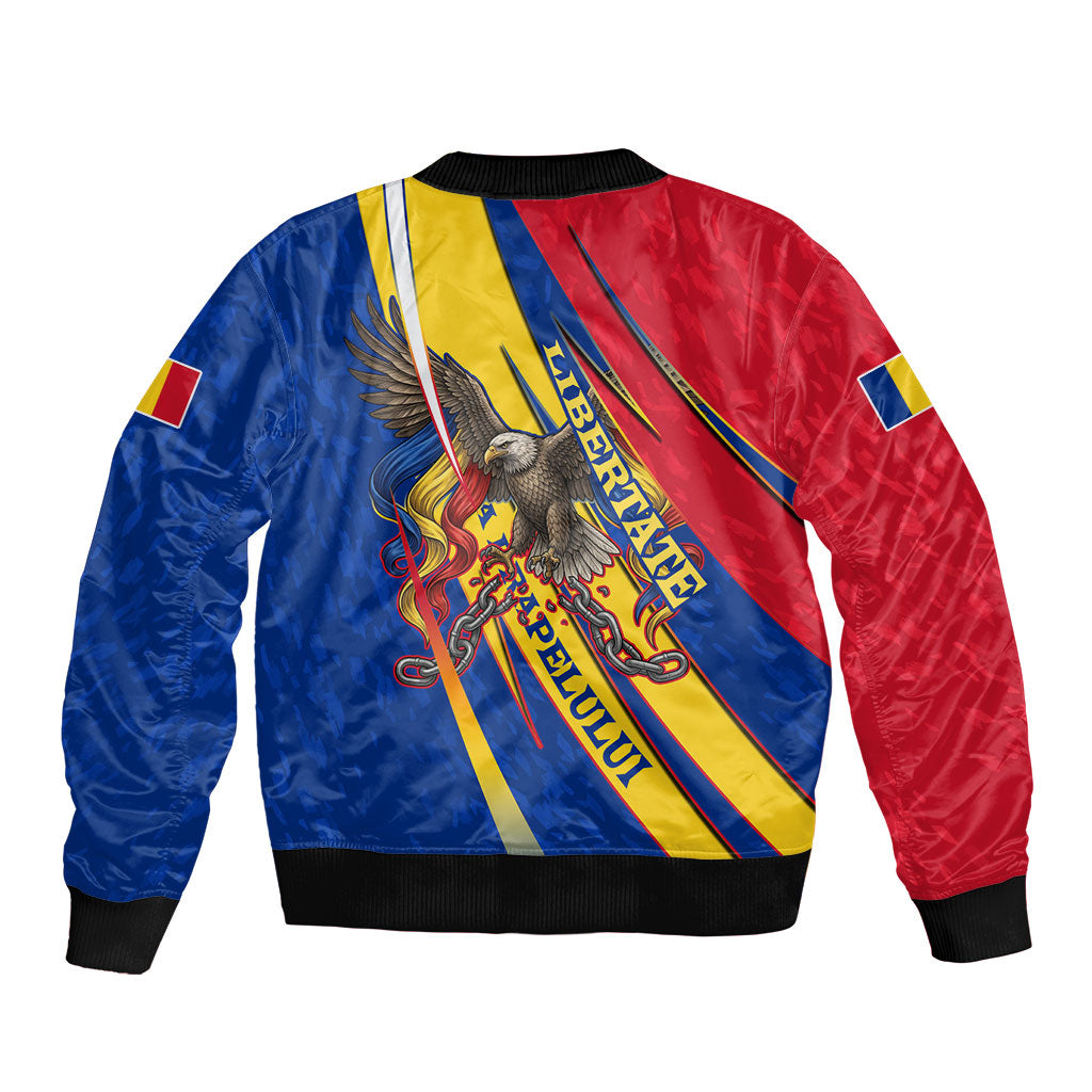 Romania Flag Day Bomber Jacket Libertate Ziua Drapelului - Eagle Patriotic Tricolor Floral
