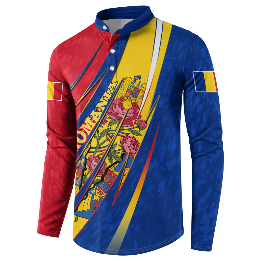 Romania Flag Day Button Sweatshirt Libertate Ziua Drapelului - Eagle Patriotic Tricolor Floral