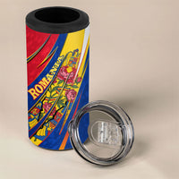 Romania Flag Day 4 in 1 Can Cooler Tumbler Libertate Ziua Drapelului - Eagle Patriotic Tricolor Floral