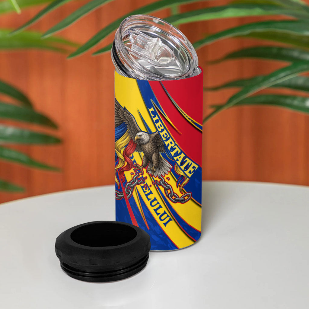 Romania Flag Day 4 in 1 Can Cooler Tumbler Libertate Ziua Drapelului - Eagle Patriotic Tricolor Floral