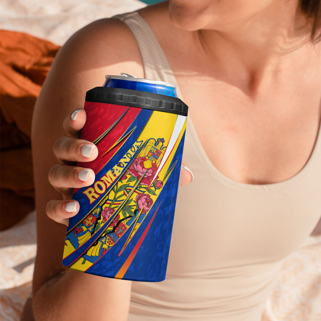 Romania Flag Day 4 in 1 Can Cooler Tumbler Libertate Ziua Drapelului - Eagle Patriotic Tricolor Floral