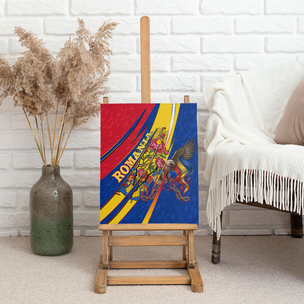 Romania Flag Day Canvas Wall Art Libertate Ziua Drapelului - Eagle Patriotic Tricolor Floral