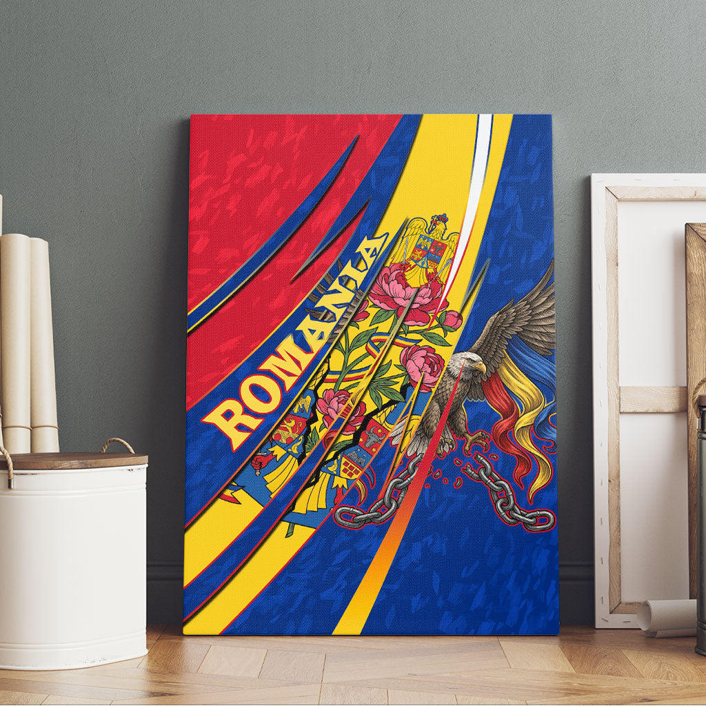 Romania Flag Day Canvas Wall Art Libertate Ziua Drapelului - Eagle Patriotic Tricolor Floral