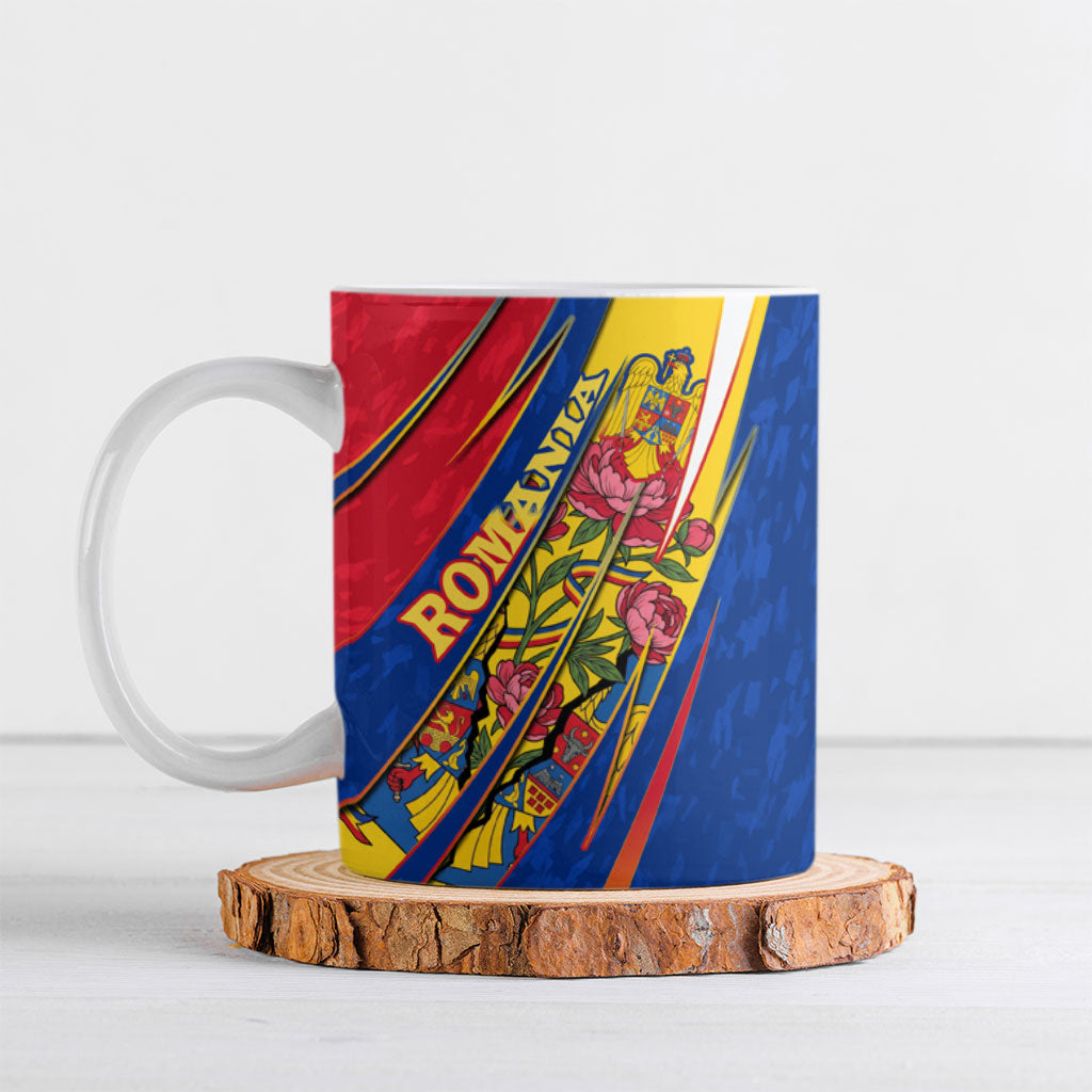 Romania Flag Day Ceramic Mug Libertate Ziua Drapelului - Eagle Patriotic Tricolor Floral
