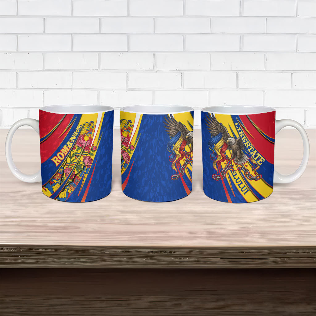 Romania Flag Day Ceramic Mug Libertate Ziua Drapelului - Eagle Patriotic Tricolor Floral