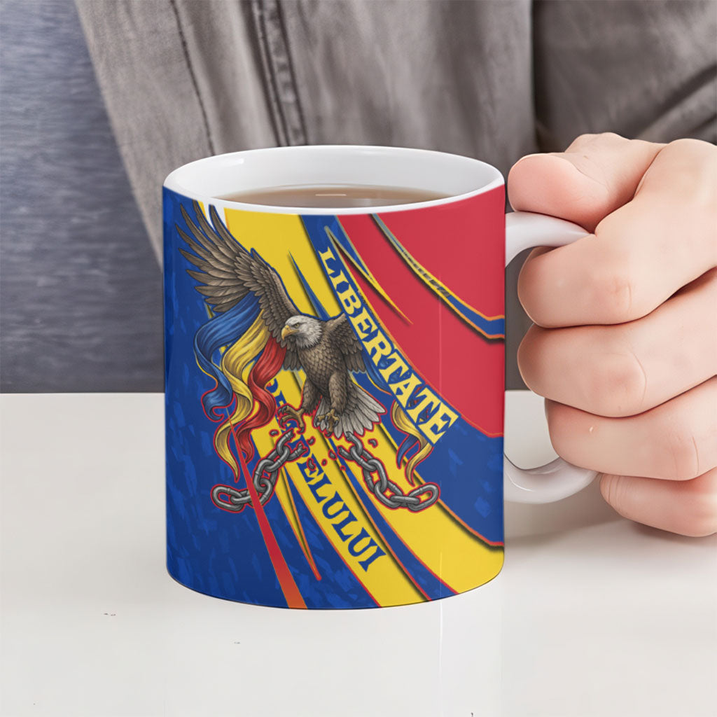 Romania Flag Day Ceramic Mug Libertate Ziua Drapelului - Eagle Patriotic Tricolor Floral