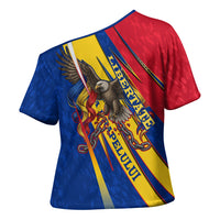 Romania Flag Day Cross Shoulder Shirt Libertate Ziua Drapelului - Eagle Patriotic Tricolor Floral