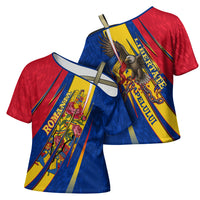 Romania Flag Day Cross Shoulder Shirt Libertate Ziua Drapelului - Eagle Patriotic Tricolor Floral