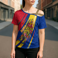 Romania Flag Day Cross Shoulder Shirt Libertate Ziua Drapelului - Eagle Patriotic Tricolor Floral