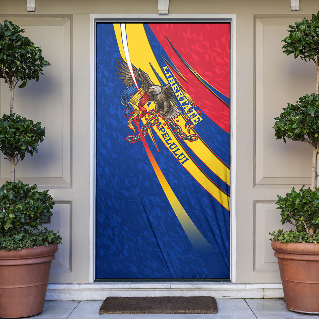 Romania Flag Day Door Cover Libertate Ziua Drapelului - Eagle Patriotic Tricolor Floral