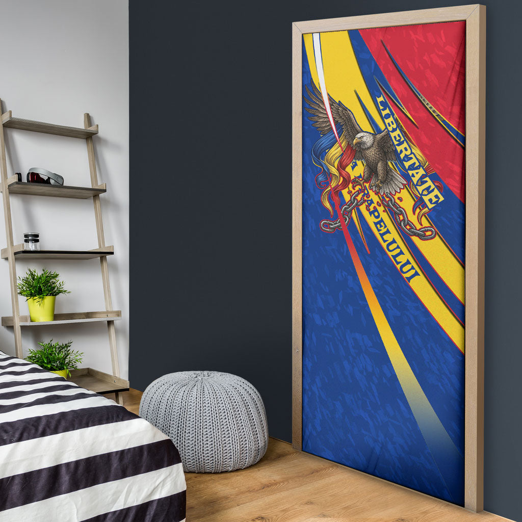 Romania Flag Day Door Cover Libertate Ziua Drapelului - Eagle Patriotic Tricolor Floral