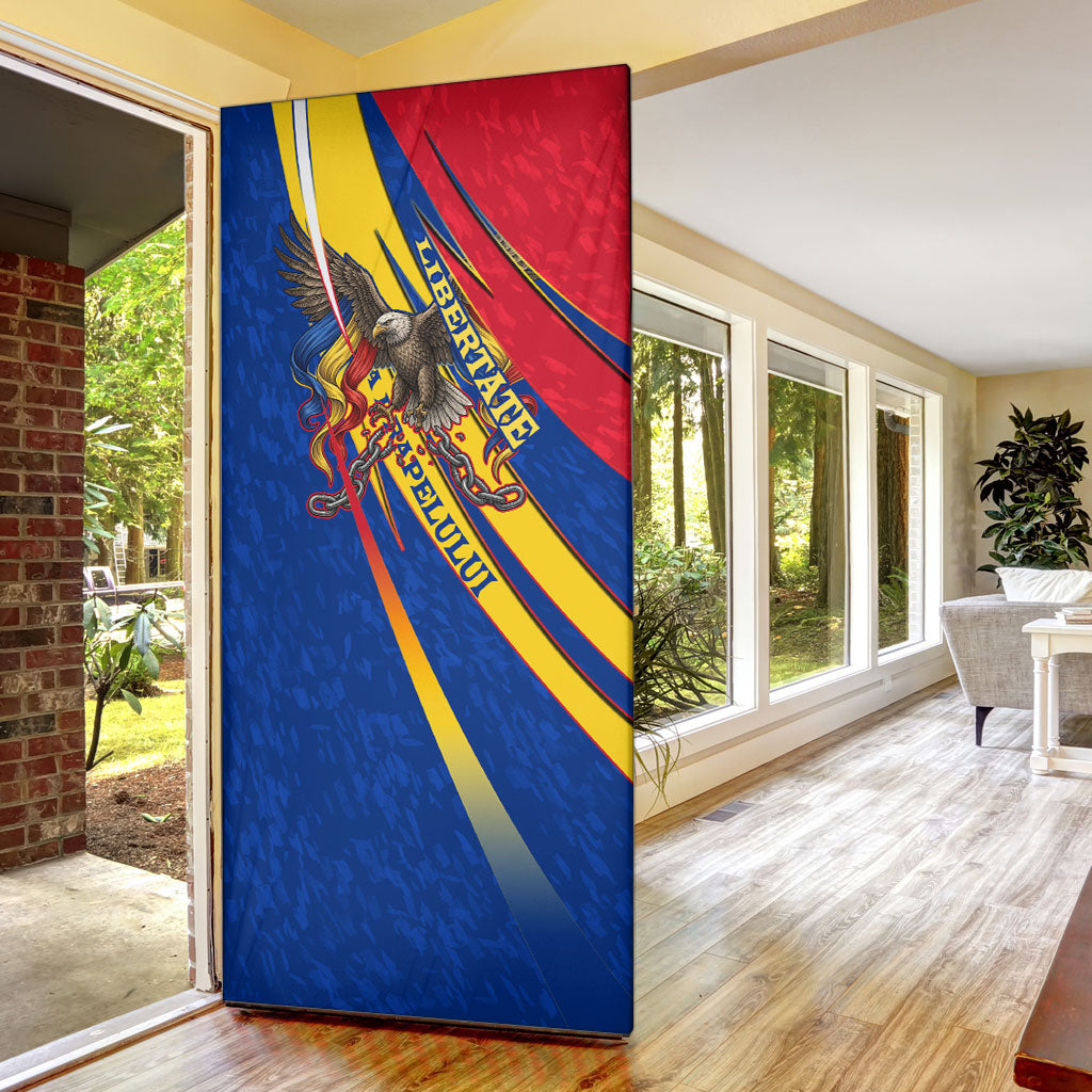 Romania Flag Day Door Cover Libertate Ziua Drapelului - Eagle Patriotic Tricolor Floral