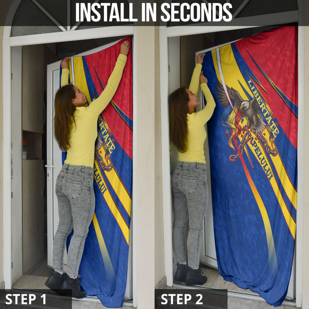 Romania Flag Day Door Cover Libertate Ziua Drapelului - Eagle Patriotic Tricolor Floral