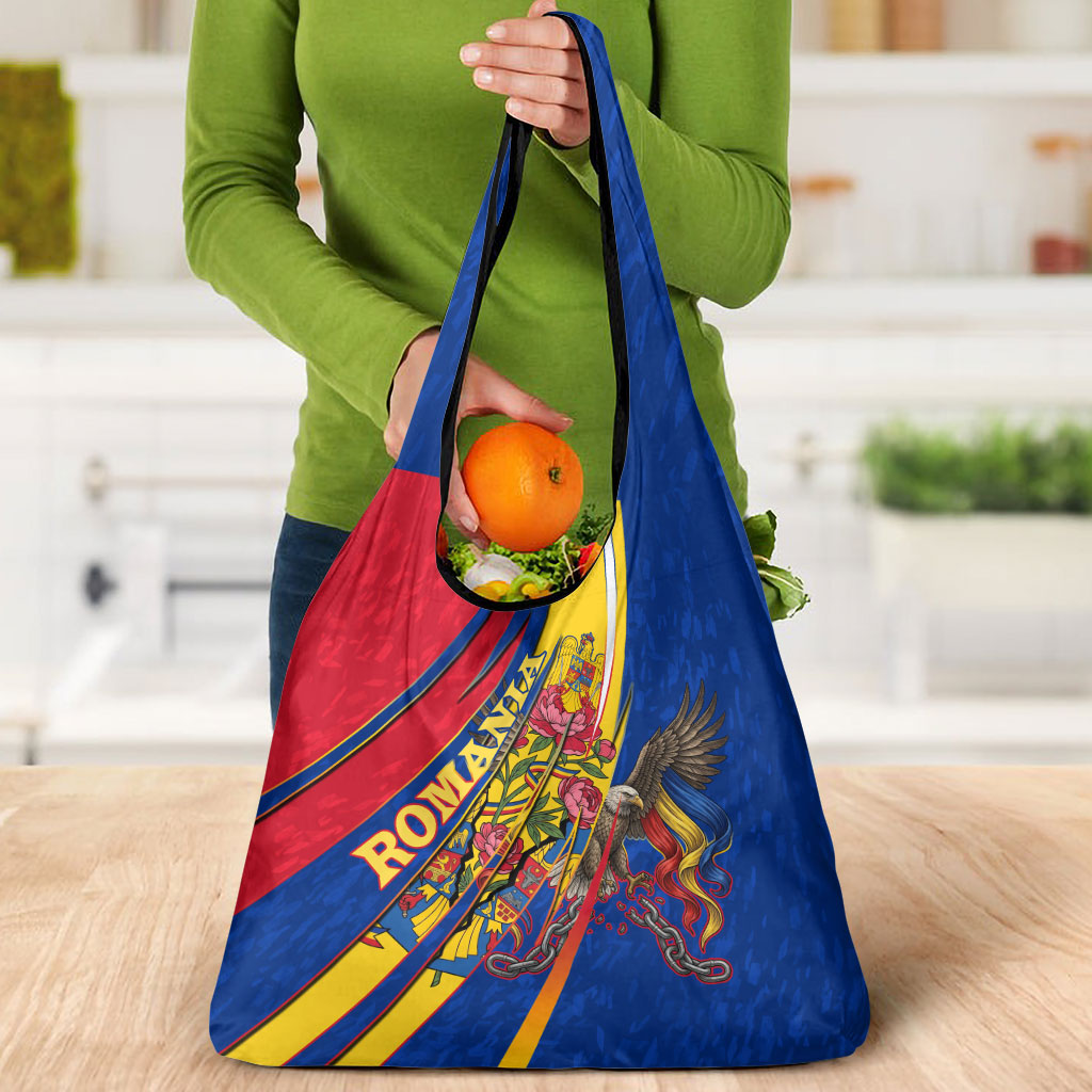 Romania Flag Day Grocery Bag Libertate Ziua Drapelului - Eagle Patriotic Tricolor Floral