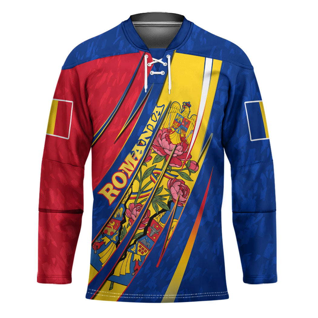 Romania Flag Day Hockey Jersey Libertate Ziua Drapelului - Eagle Patriotic Tricolor Floral