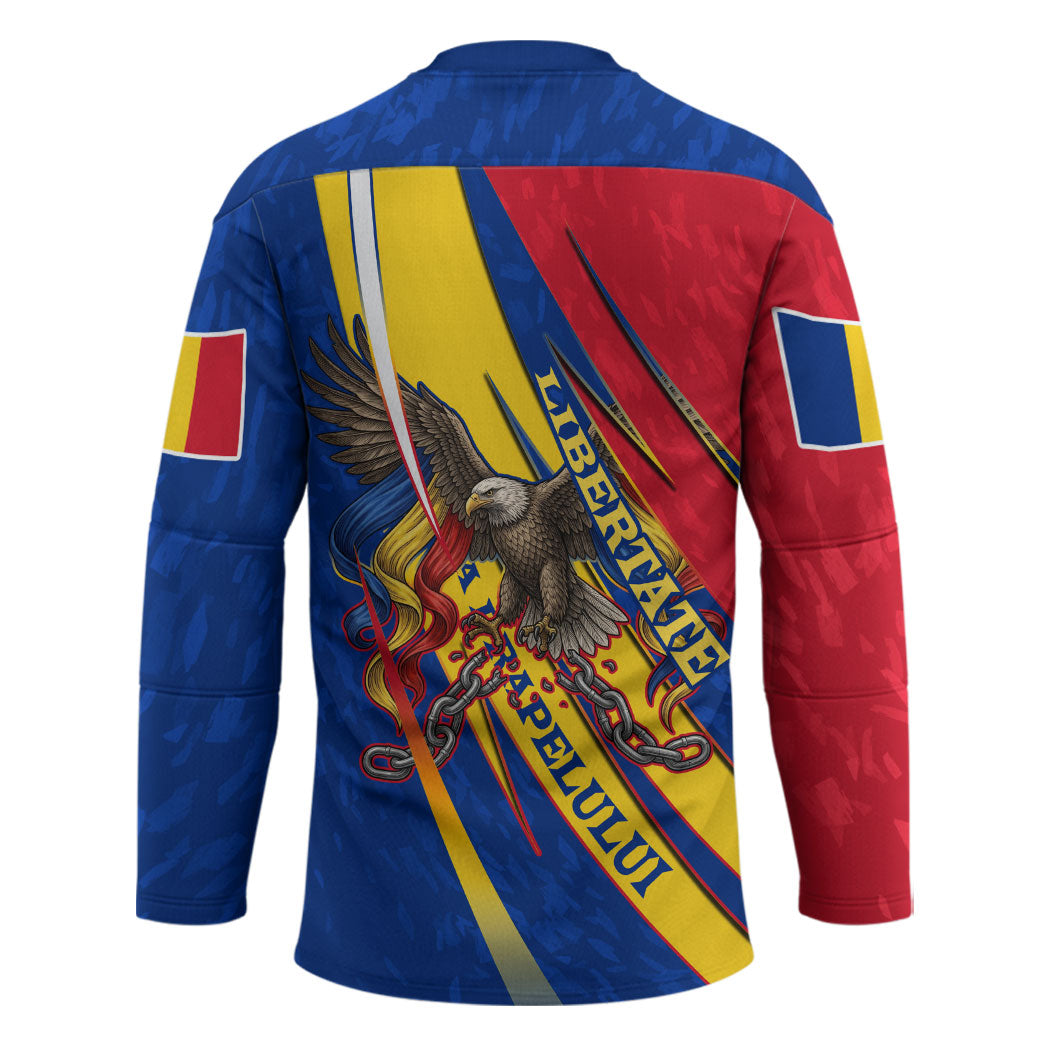 Romania Flag Day Hockey Jersey Libertate Ziua Drapelului - Eagle Patriotic Tricolor Floral