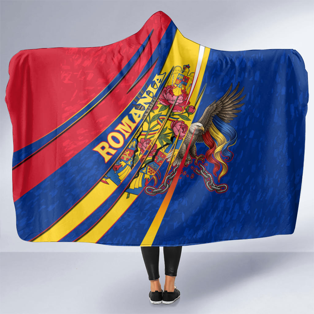 Romania Flag Day Hooded Blanket Libertate Ziua Drapelului - Eagle Patriotic Tricolor Floral