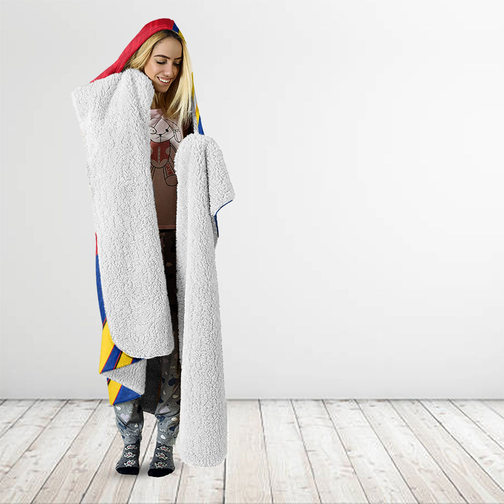 Romania Flag Day Hooded Blanket Libertate Ziua Drapelului - Eagle Patriotic Tricolor Floral