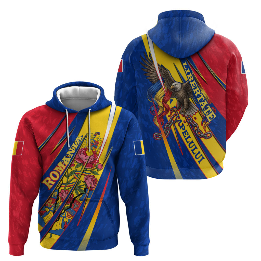 Romania Flag Day Hoodie Libertate Ziua Drapelului - Eagle Patriotic Tricolor Floral