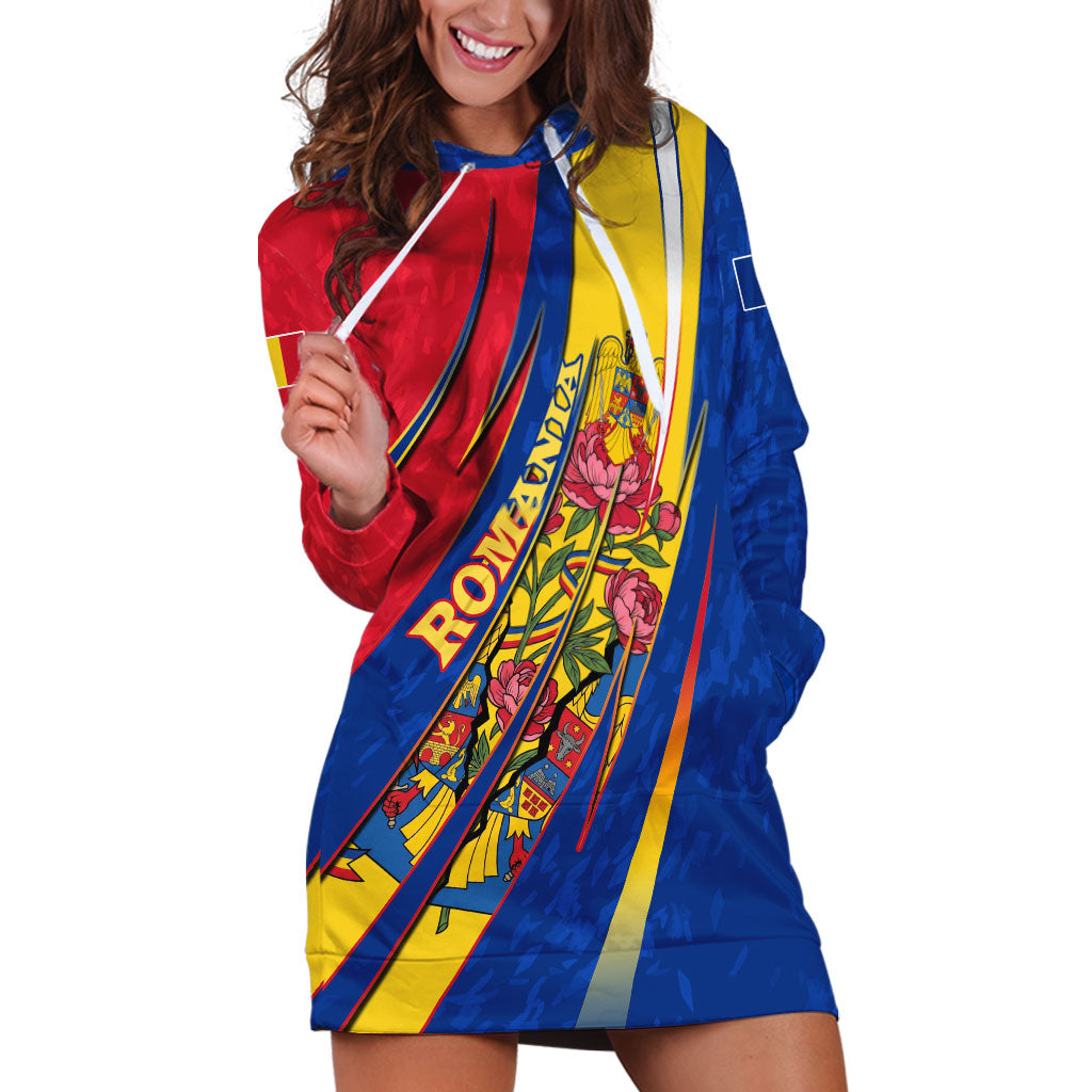 Romania Flag Day Hoodie Dress Libertate Ziua Drapelului - Eagle Patriotic Tricolor Floral