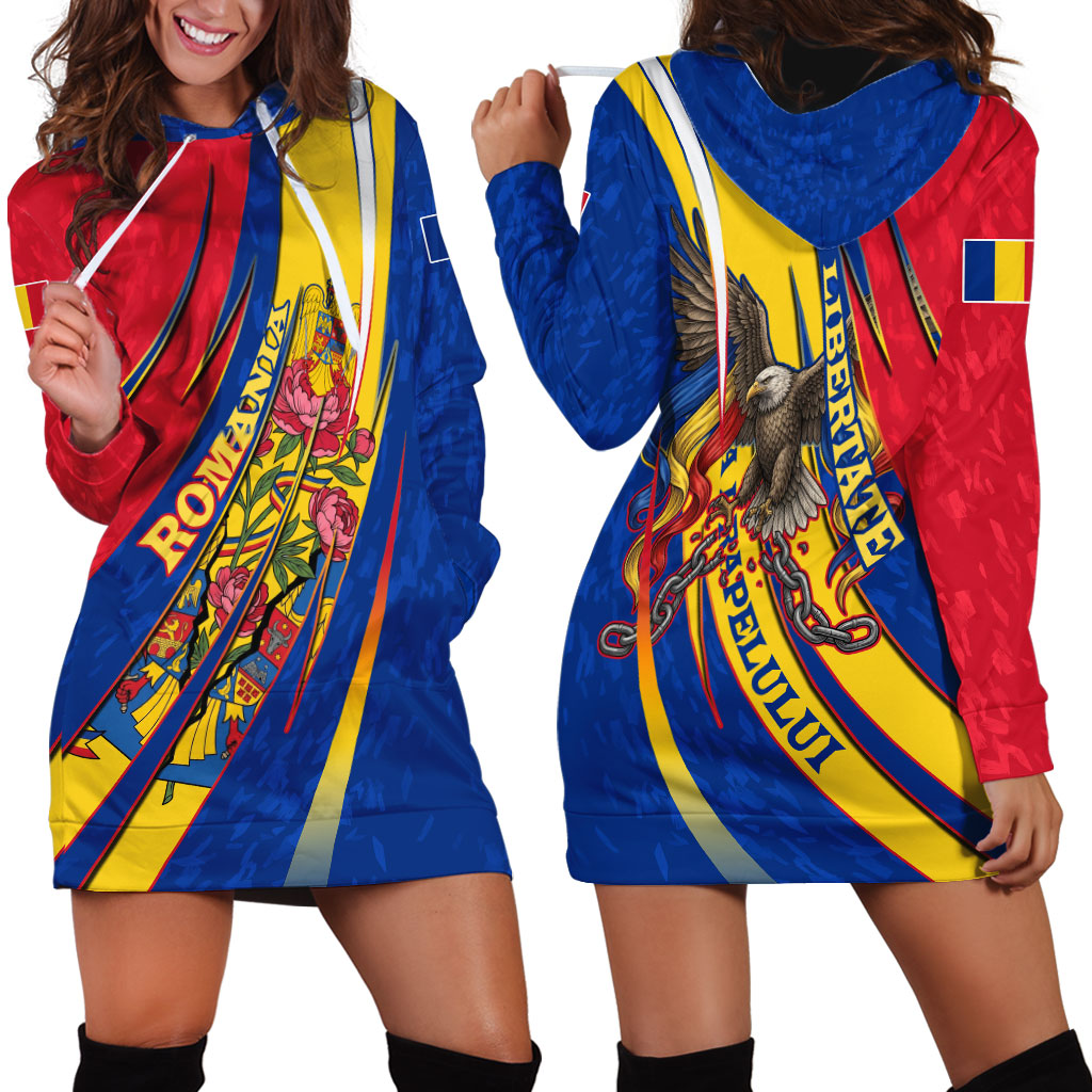 Romania Flag Day Hoodie Dress Libertate Ziua Drapelului - Eagle Patriotic Tricolor Floral