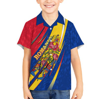 Romania Flag Day Kid Hawaiian Shirt Libertate Ziua Drapelului - Eagle Patriotic Tricolor Floral