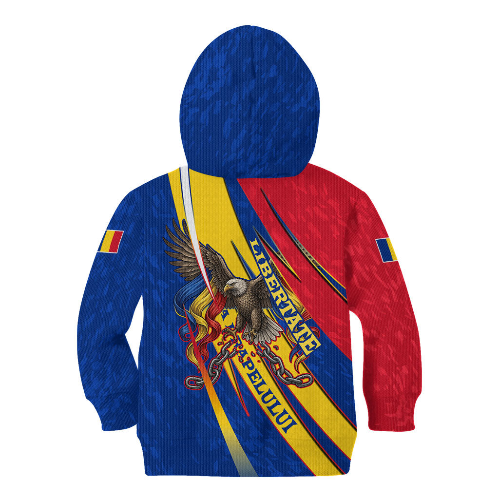 Romania Flag Day Kid Hoodie Libertate Ziua Drapelului - Eagle Patriotic Tricolor Floral