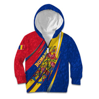 Romania Flag Day Kid Hoodie Libertate Ziua Drapelului - Eagle Patriotic Tricolor Floral