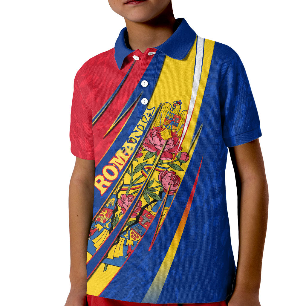 Romania Flag Day Kid Polo Shirt Libertate Ziua Drapelului - Eagle Patriotic Tricolor Floral