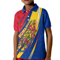 Romania Flag Day Kid Polo Shirt Libertate Ziua Drapelului - Eagle Patriotic Tricolor Floral
