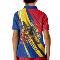 Romania Flag Day Kid Polo Shirt Libertate Ziua Drapelului - Eagle Patriotic Tricolor Floral