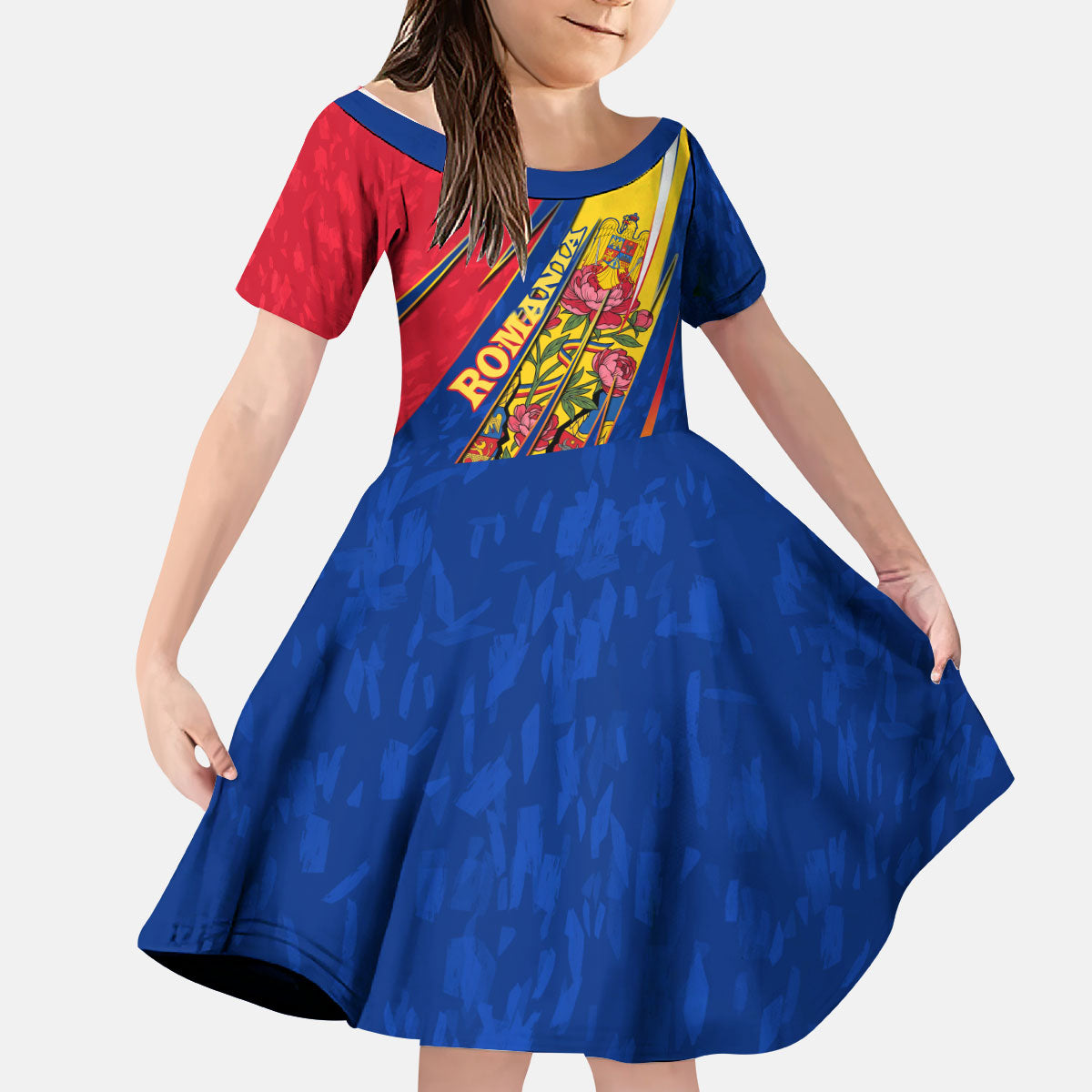 Romania Flag Day Kid Short Sleeve Dress Libertate Ziua Drapelului - Eagle Patriotic Tricolor Floral