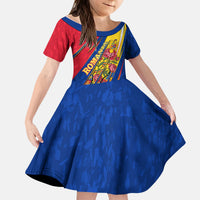 Romania Flag Day Kid Short Sleeve Dress Libertate Ziua Drapelului - Eagle Patriotic Tricolor Floral