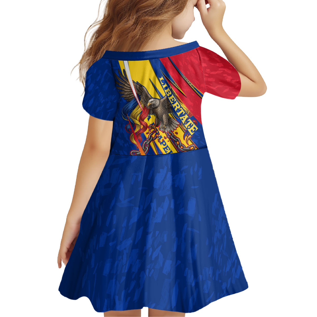 Romania Flag Day Kid Short Sleeve Dress Libertate Ziua Drapelului - Eagle Patriotic Tricolor Floral