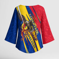 Romania Flag Day Kimono Sleeve Blouse Libertate Ziua Drapelului - Eagle Patriotic Tricolor Floral