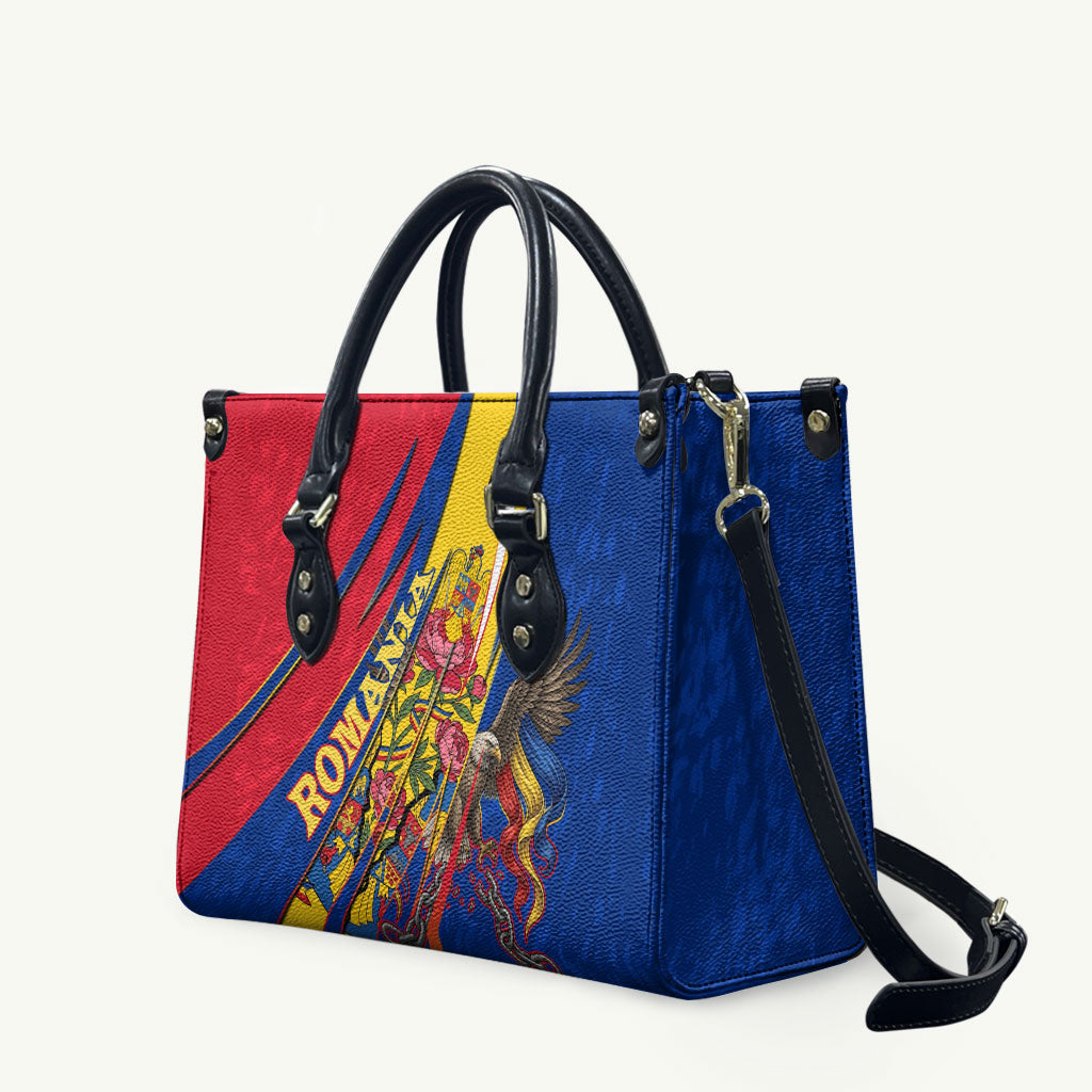 Romania Flag Day Leather Bag Libertate Ziua Drapelului - Eagle Patriotic Tricolor Floral