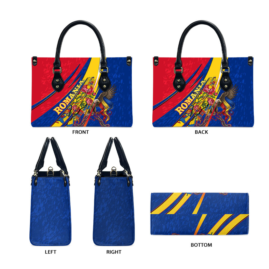 Romania Flag Day Leather Bag Libertate Ziua Drapelului - Eagle Patriotic Tricolor Floral