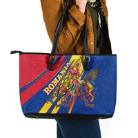 Romania Flag Day Leather Tote Bag Libertate Ziua Drapelului - Eagle Patriotic Tricolor Floral
