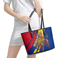 Romania Flag Day Leather Tote Bag Libertate Ziua Drapelului - Eagle Patriotic Tricolor Floral