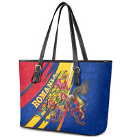 Romania Flag Day Leather Tote Bag Libertate Ziua Drapelului - Eagle Patriotic Tricolor Floral