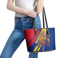 Romania Flag Day Leather Tote Bag Libertate Ziua Drapelului - Eagle Patriotic Tricolor Floral