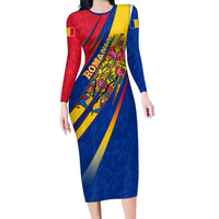 Romania Flag Day Long Sleeve Bodycon Dress Libertate Ziua Drapelului - Eagle Patriotic Tricolor Floral