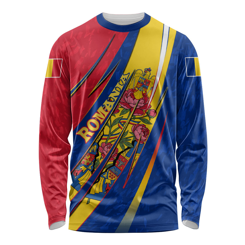 Romania Flag Day Long Sleeve Shirt Libertate Ziua Drapelului - Eagle Patriotic Tricolor Floral
