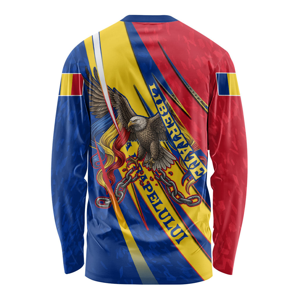 Romania Flag Day Long Sleeve Shirt Libertate Ziua Drapelului - Eagle Patriotic Tricolor Floral