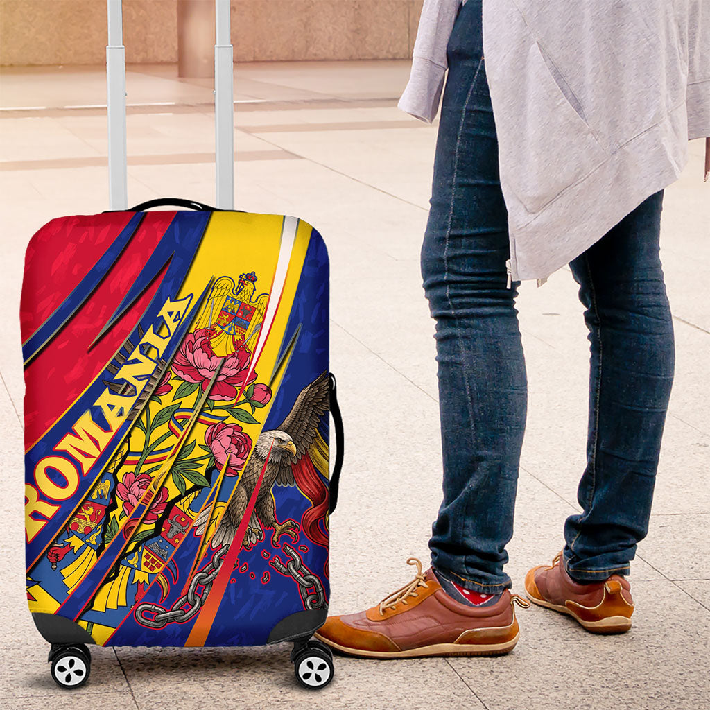 Romania Flag Day Luggage Cover Libertate Ziua Drapelului - Eagle Patriotic Tricolor Floral