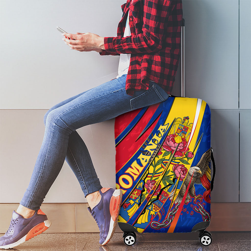 Romania Flag Day Luggage Cover Libertate Ziua Drapelului - Eagle Patriotic Tricolor Floral